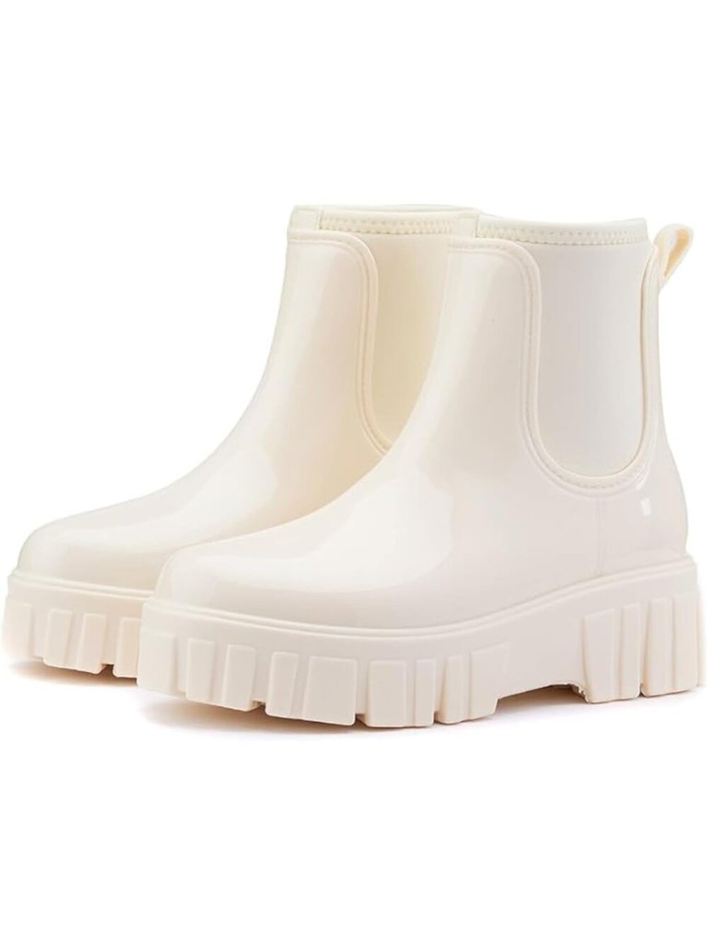 Women's Off-White Comfortable Platform Rubber Chelsea Ankle Garden Rain Boots